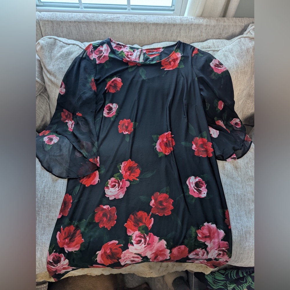 Roz & Ali Black Dress with Red Floral Design